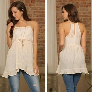Ivory Sheer Lace Tunic with Ruffled Hem